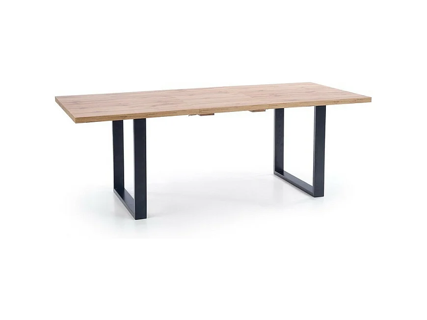 Table de salle à manger extensible 135-185 cm avec plateau aspect chêne Wotan et pieds métal noir Venice