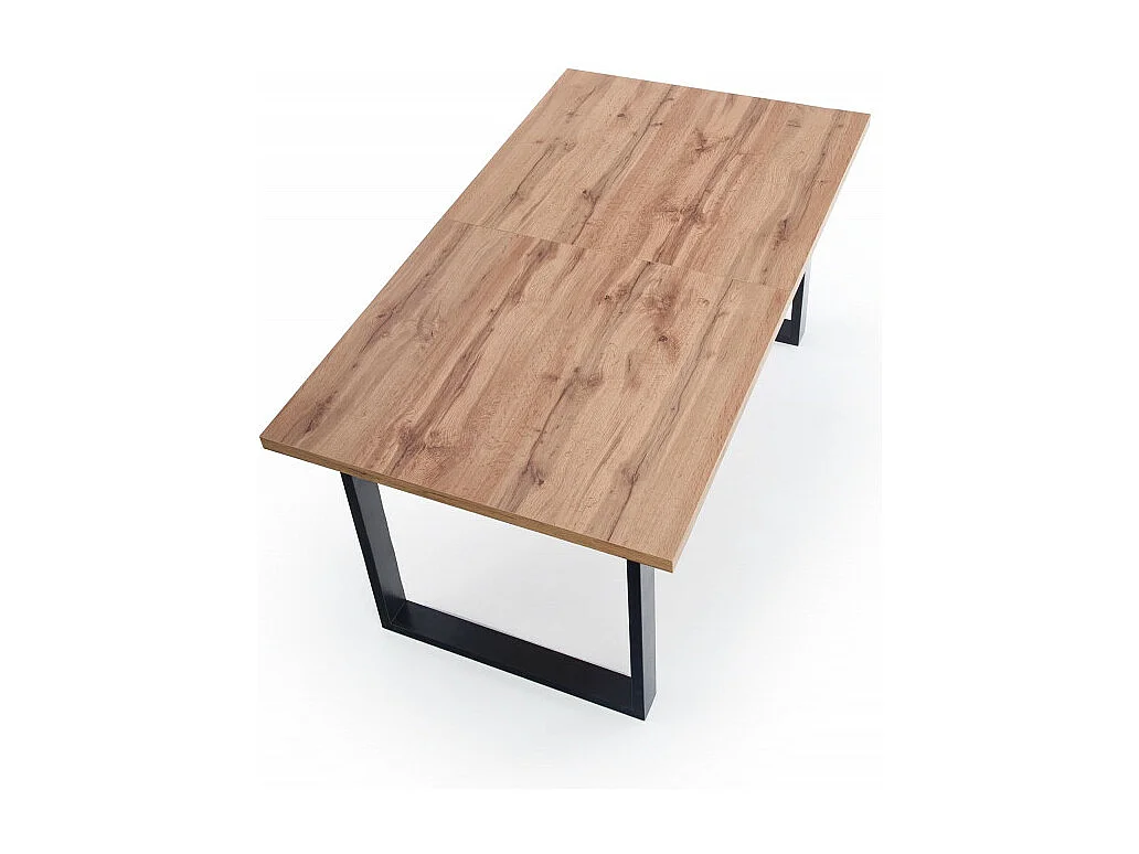 Table de salle à manger extensible 135-185 cm avec plateau aspect chêne Wotan et pieds métal noir Venice