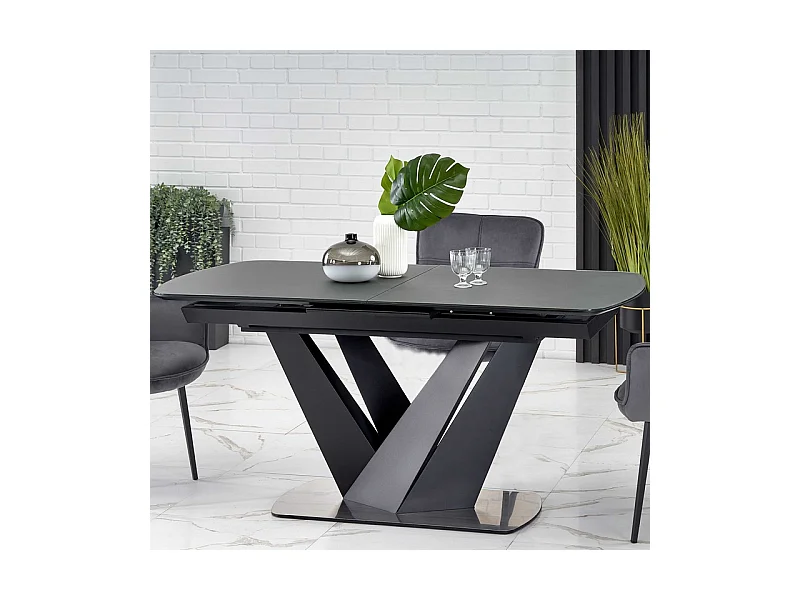 Table de salle à manger contemporaine extensible grise et noire avec pied central SHIELD