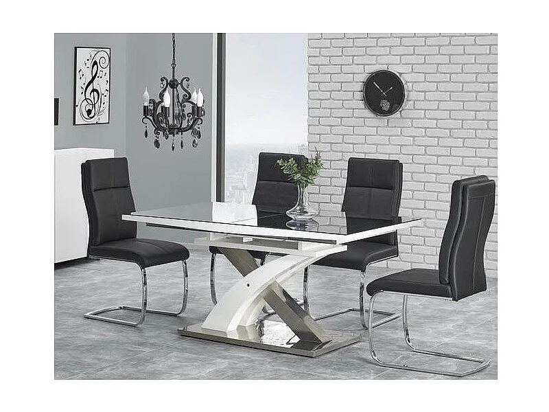 Mesa de comedor Cesar de diseño en blanco y negro con hoja extensible
