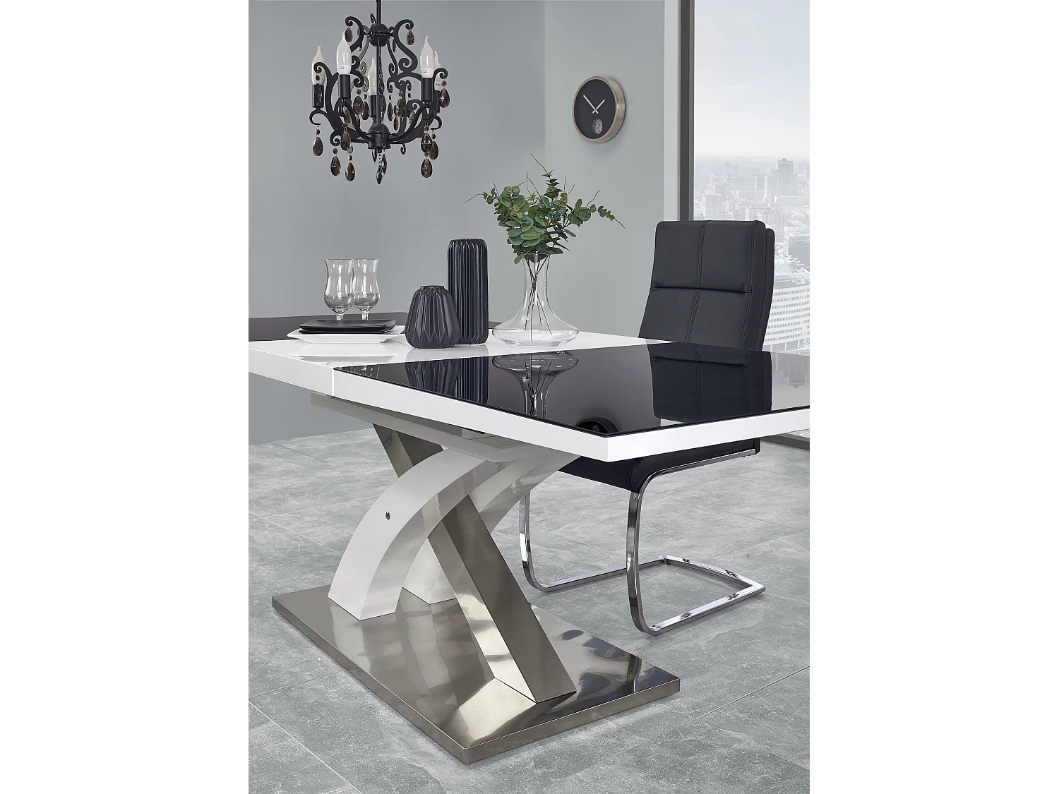 Tavolo da pranzo di design Cesar bianco e nero con allunga