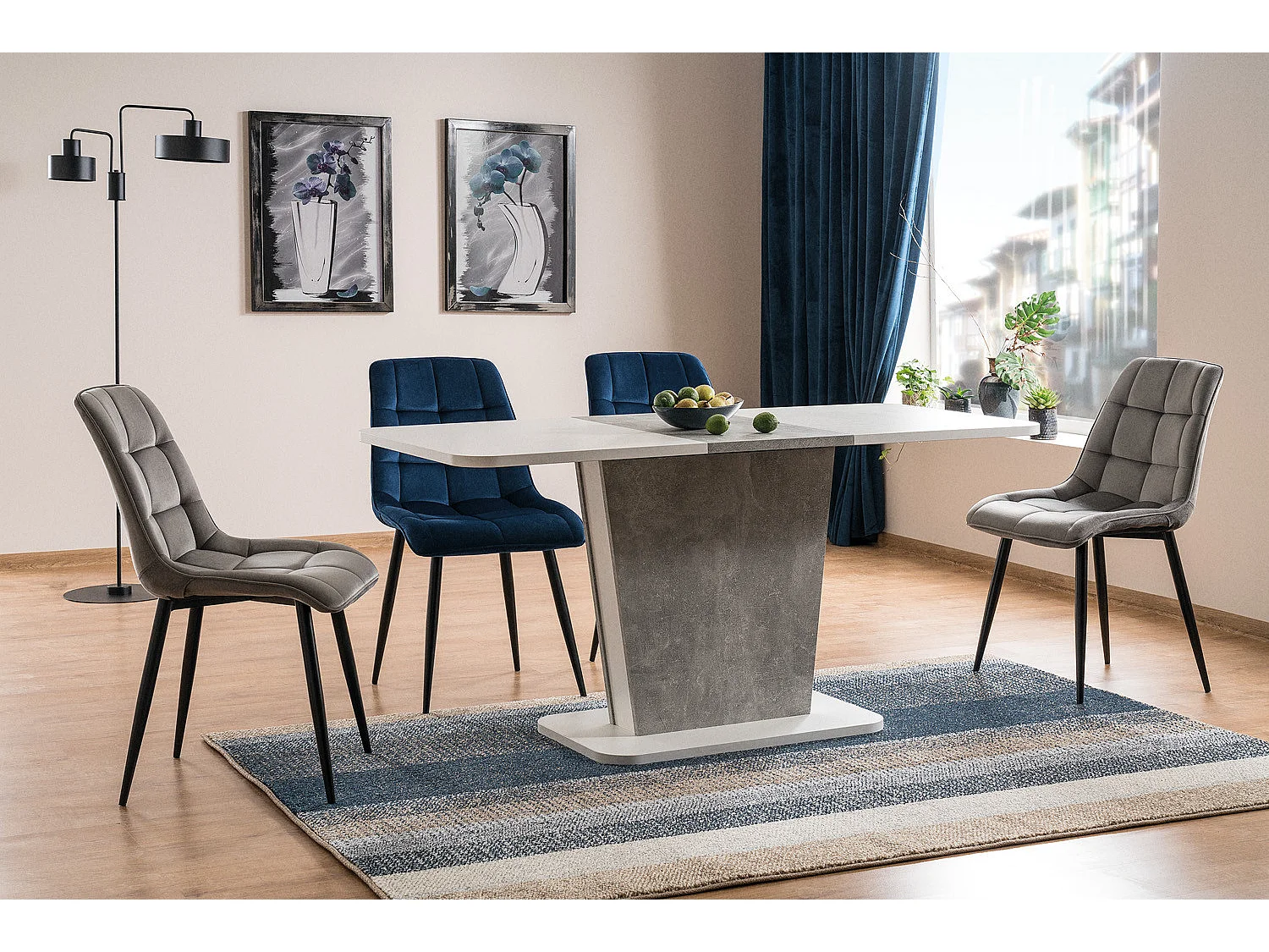 Table à manger extensible blanc et béton 110-145cm Yuni