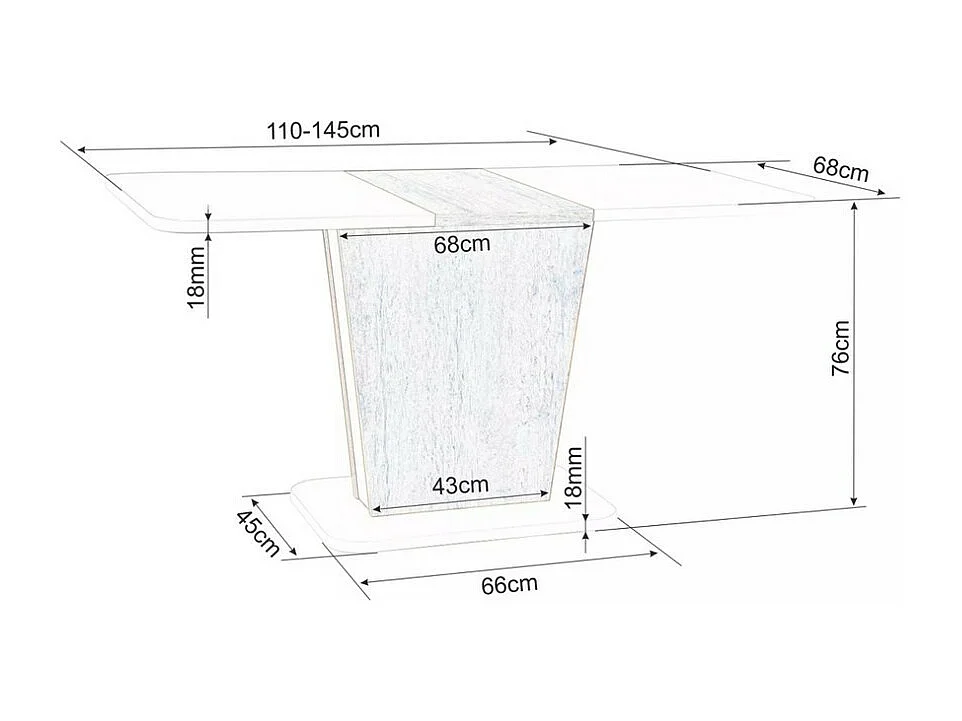 Table à manger extensible blanc et béton 110-145cm Yuni