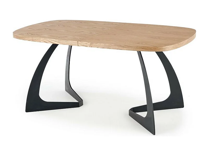 Table de salle à manger extensible aspect chêne avec pieds design en métal noir CYBELE