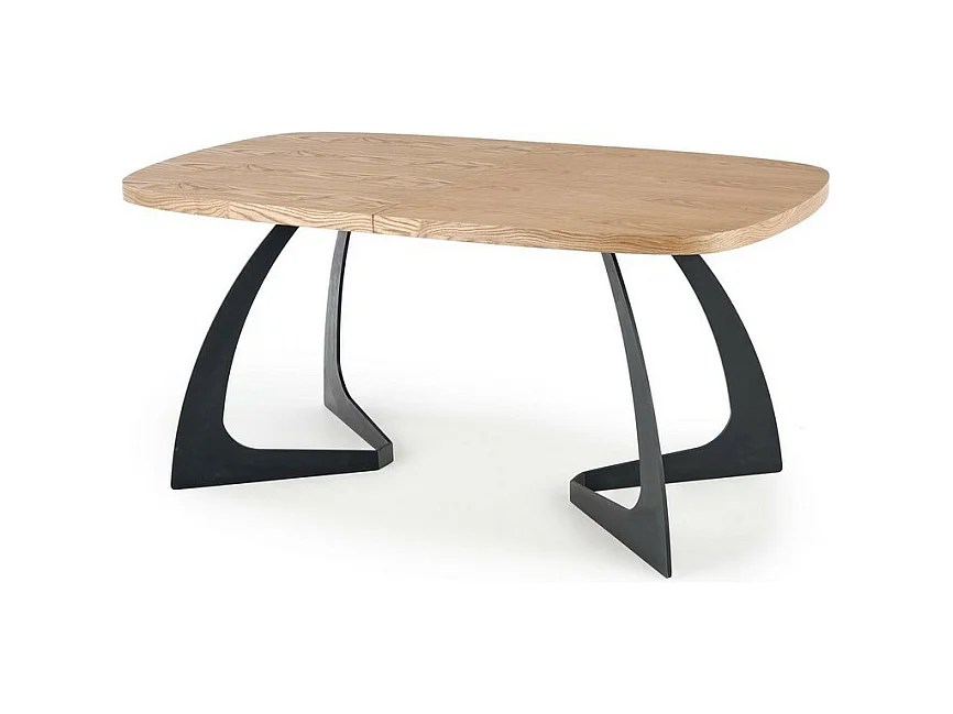 Table de salle à manger extensible aspect chêne avec pieds design en métal noir CYBELE