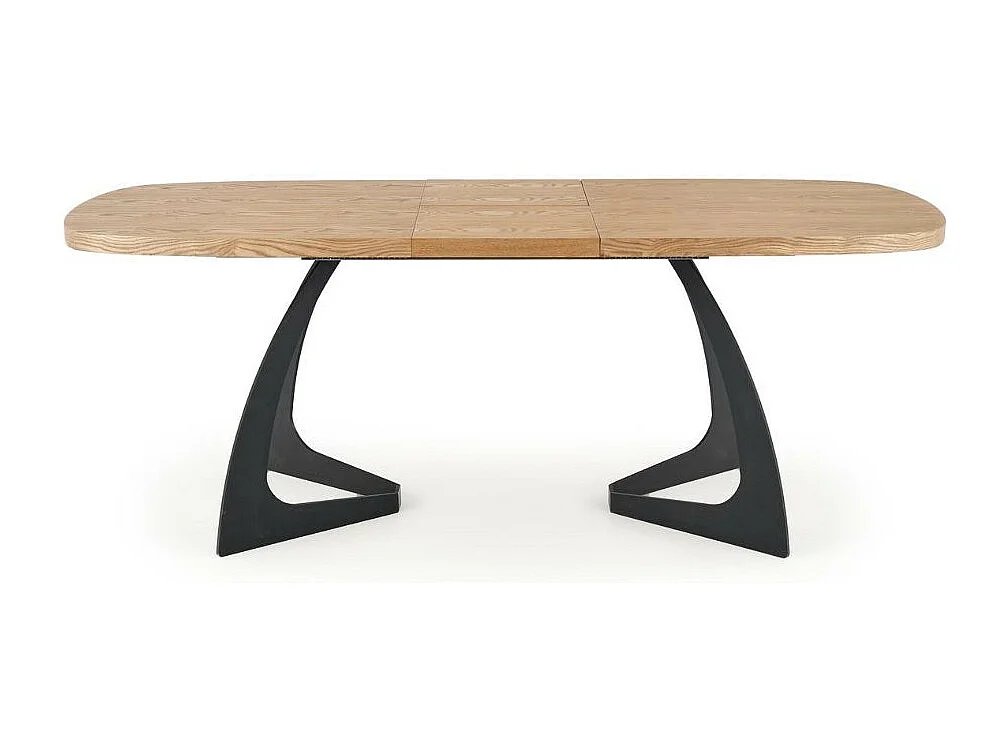 Mesa de comedor extensible CYBELE de aspecto roble con patas de metal negro de diseño