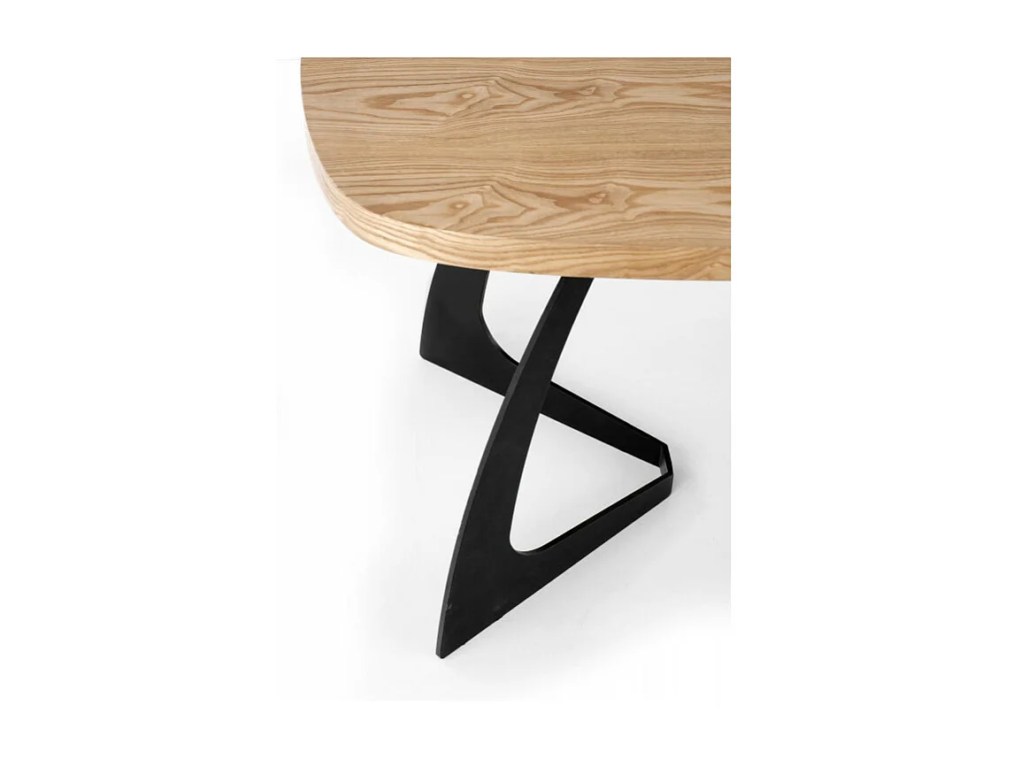 Mesa de comedor extensible CYBELE de aspecto roble con patas de metal negro de diseño
