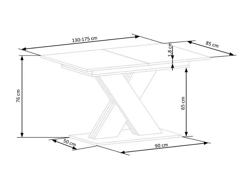 Mesa de comedor extensible APODIS con pata central bicolor y tablero de aspecto roble