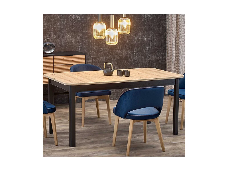 Table à manger extensible 160-228 noire et aspect chêne BREHAT