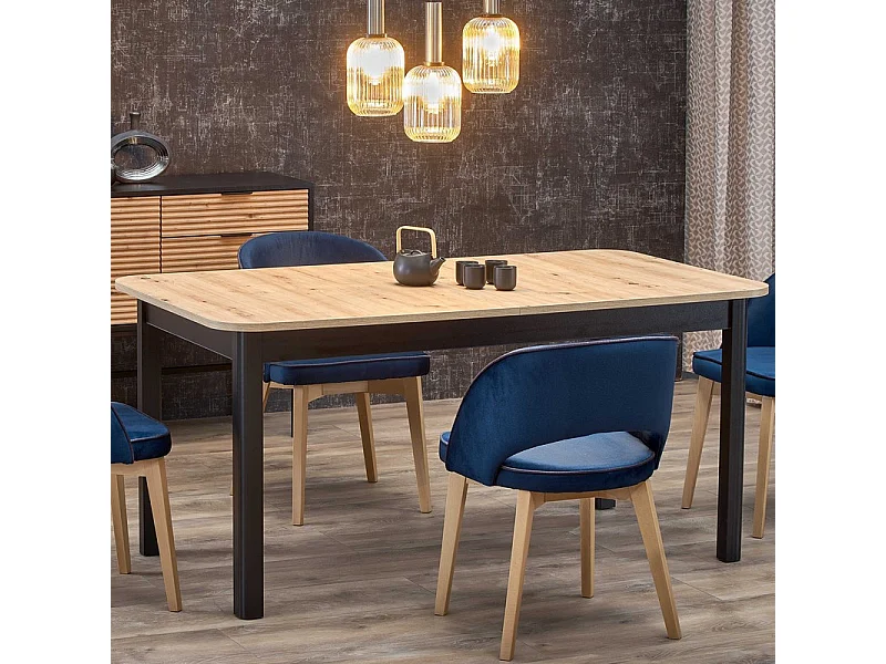 Mesa de comedor extensible BREHAT 160-228 aspecto negro y roble