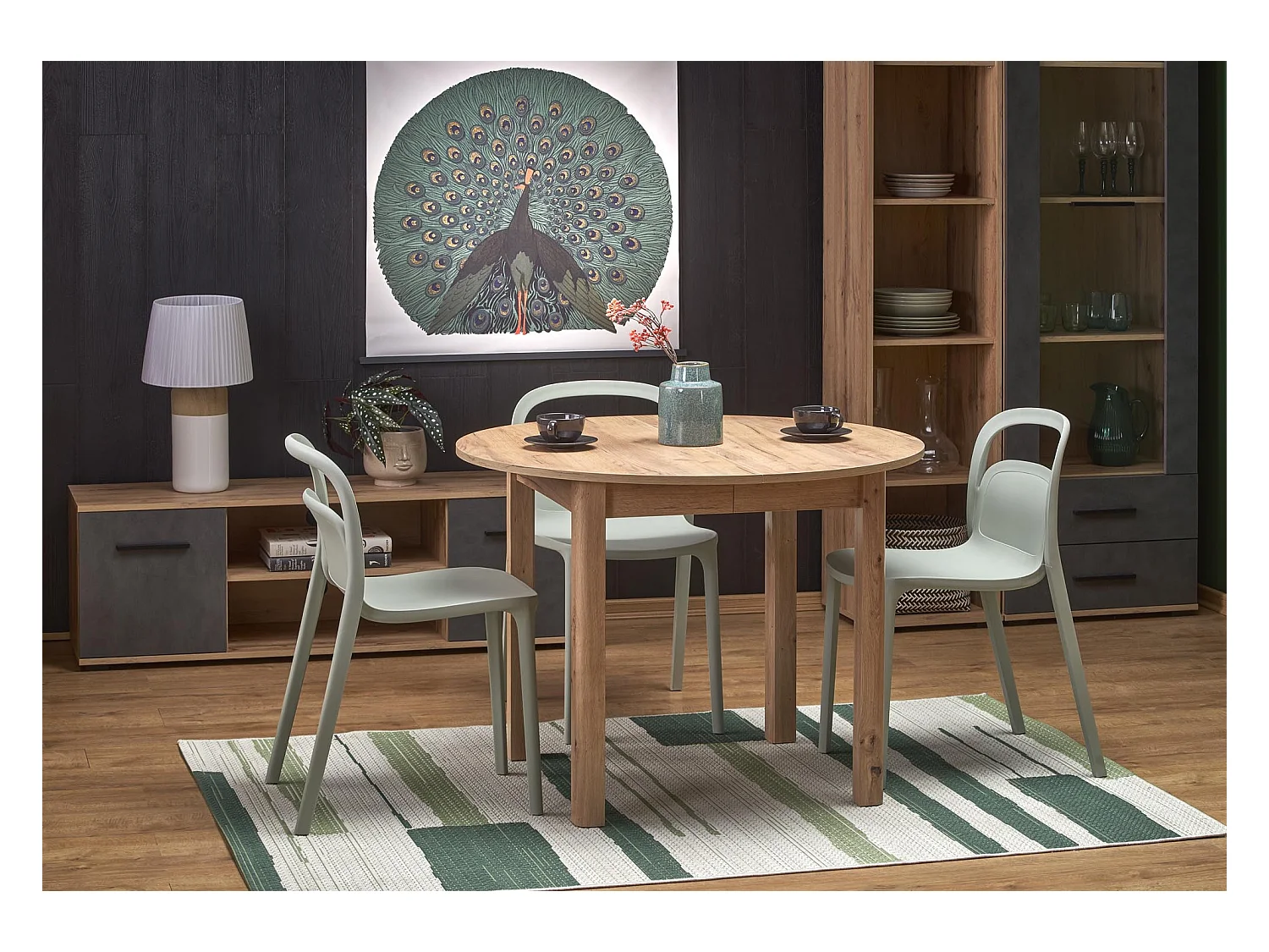 Table à manger ronde 100cm extensible aspect chêne CARENE