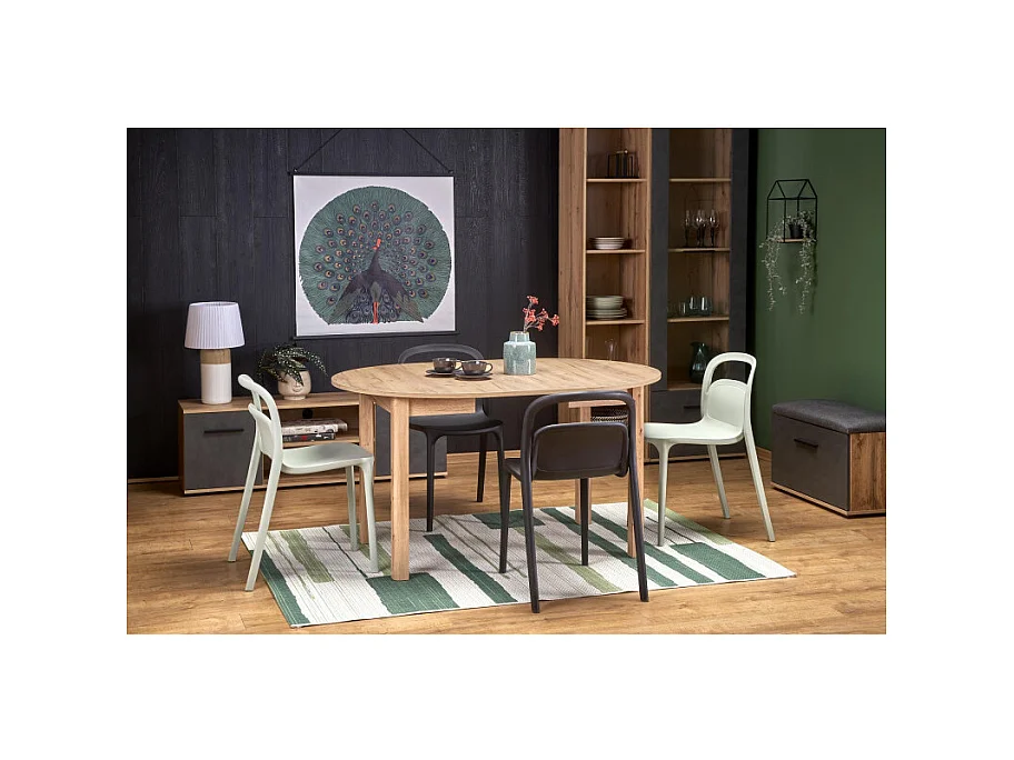Table à manger ronde 100cm extensible aspect chêne CARENE