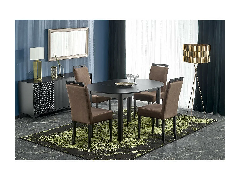 Table à manger ronde 100 cm extensible noire CARENE