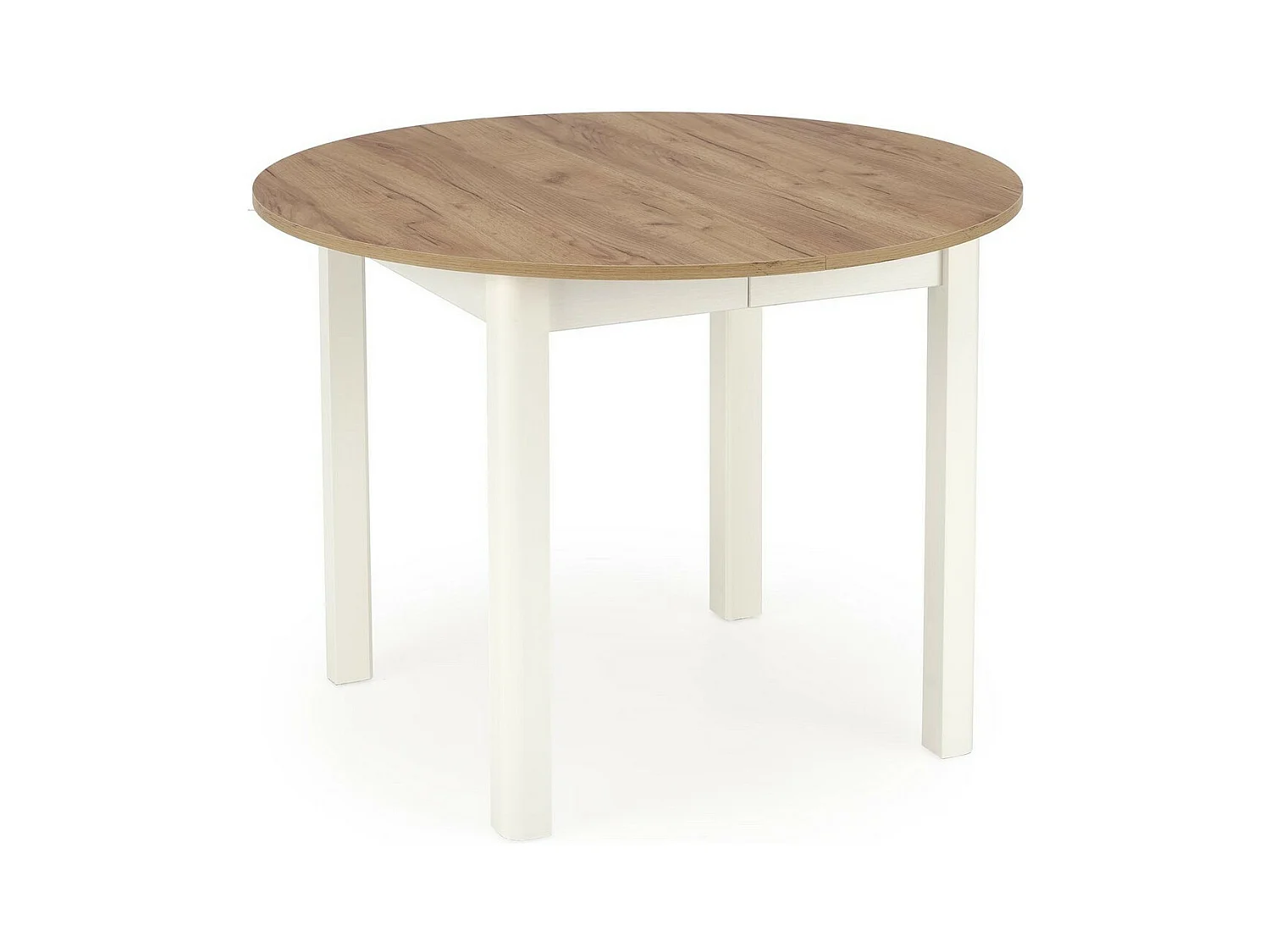 Table à manger ronde 100cm extensible avec plateau aspect chêne et pieds blancs CARENE