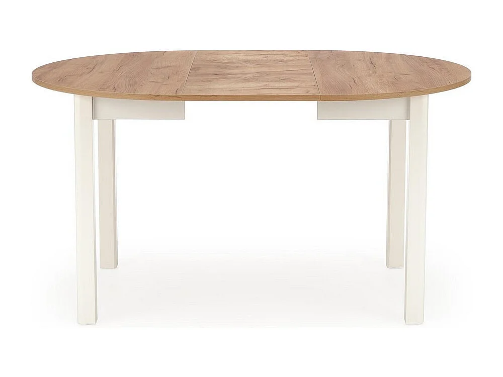 Table à manger ronde 100cm extensible avec plateau aspect chêne et pieds blancs CARENE