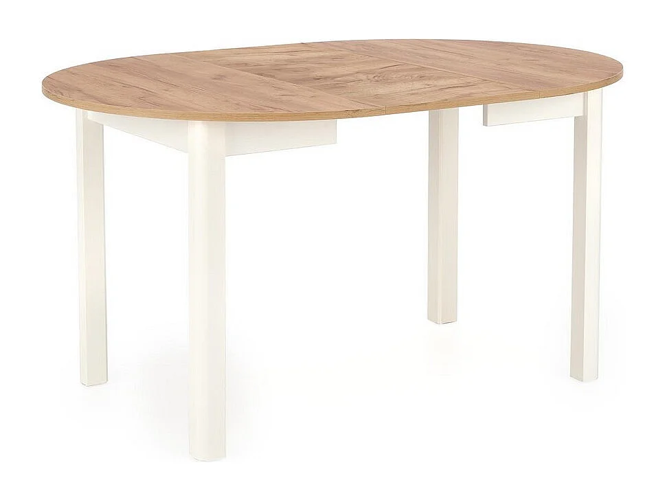 Tavolo da pranzo rotondo allungabile da 100 cm con piano in rovere e gambe bianche CARENE
