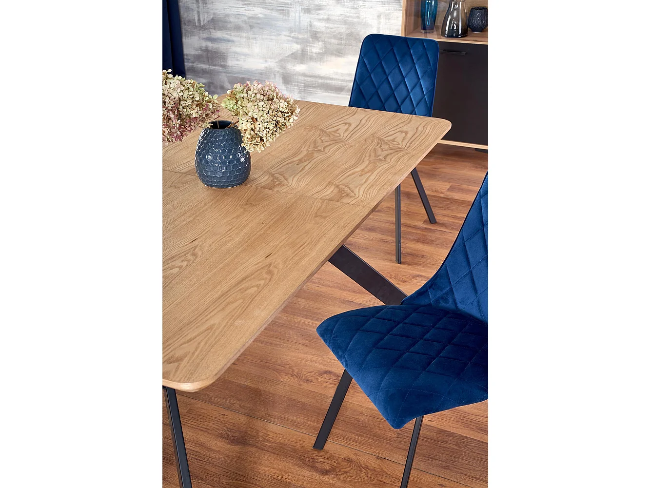 Mesa de comedor extensible 160-220cm aspecto roble y metal negro OGMA