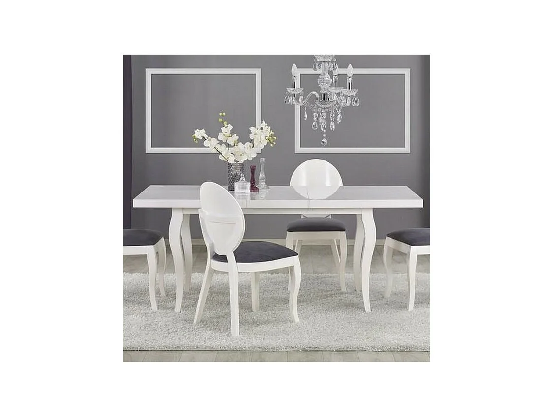 Table salle a manger baroque blanche avec rallonge Vilta