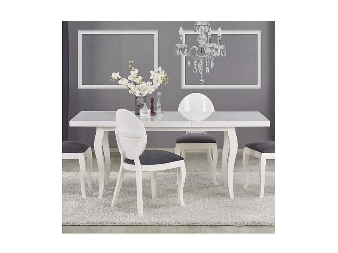 Table salle a manger baroque blanche avec rallonge Vilta