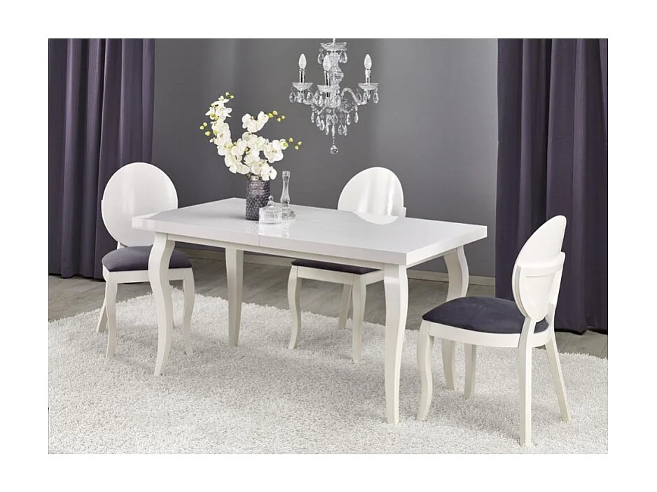 Table salle a manger baroque blanche avec rallonge Vilta