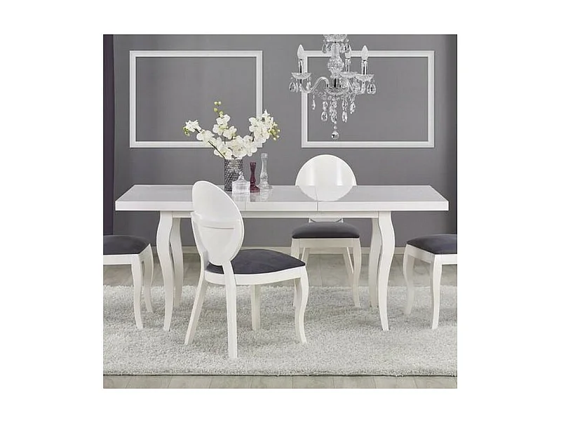 Table salle a manger baroque blanche avec rallonge Vilta