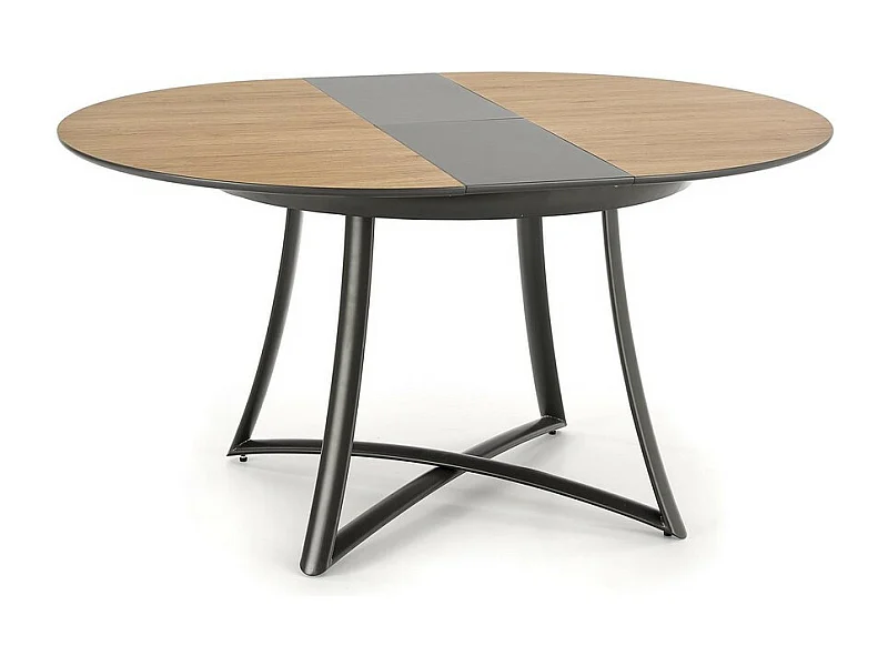 Tavolo da pranzo rotondo allungabile in look rovere con gambe in acciaio