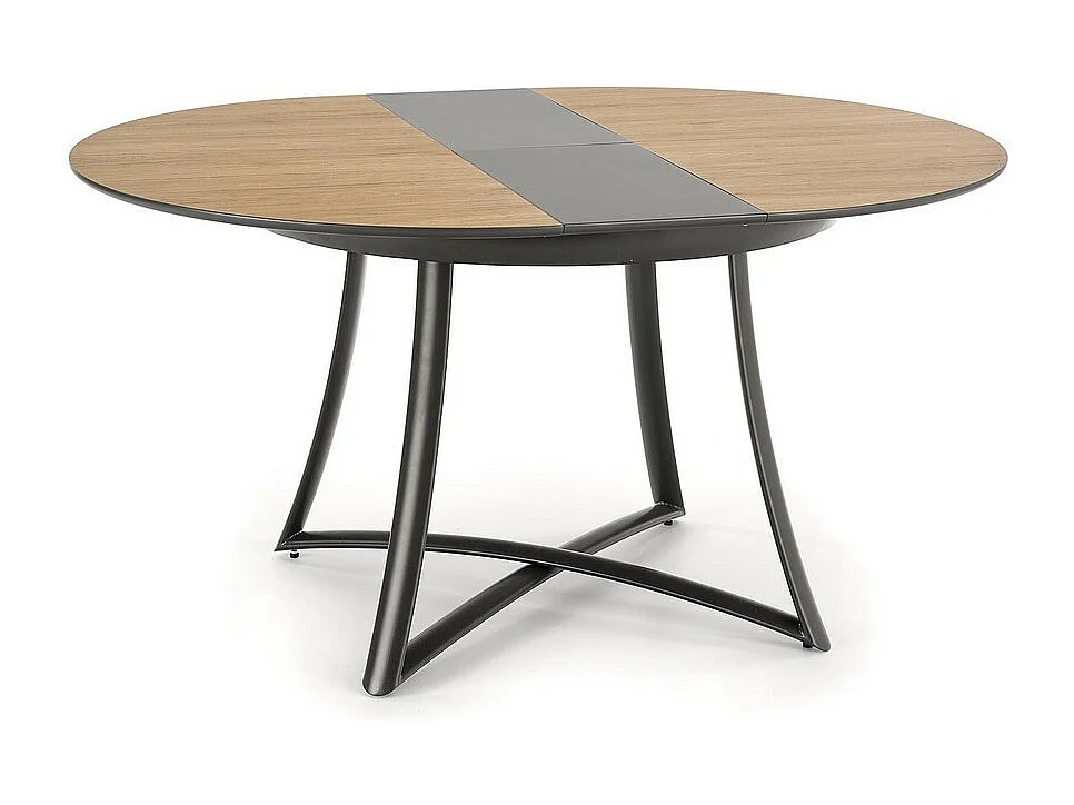 Mesa de comedor redonda extensible en roble con patas de acero