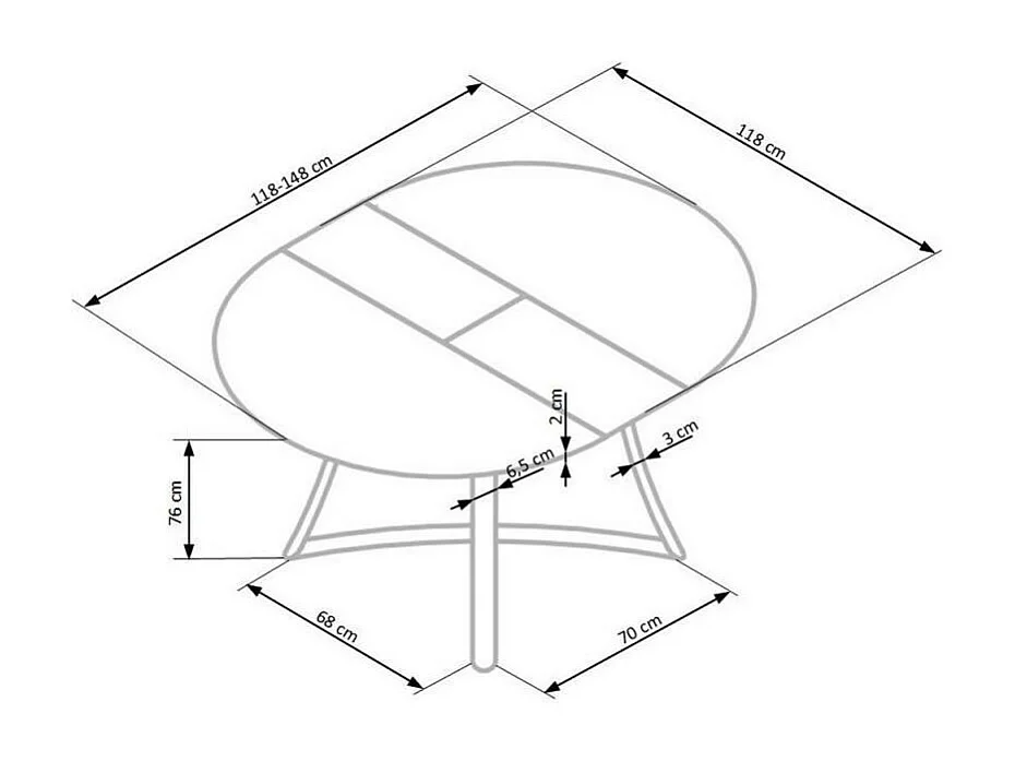 Mesa de comedor redonda extensible en roble con patas de acero