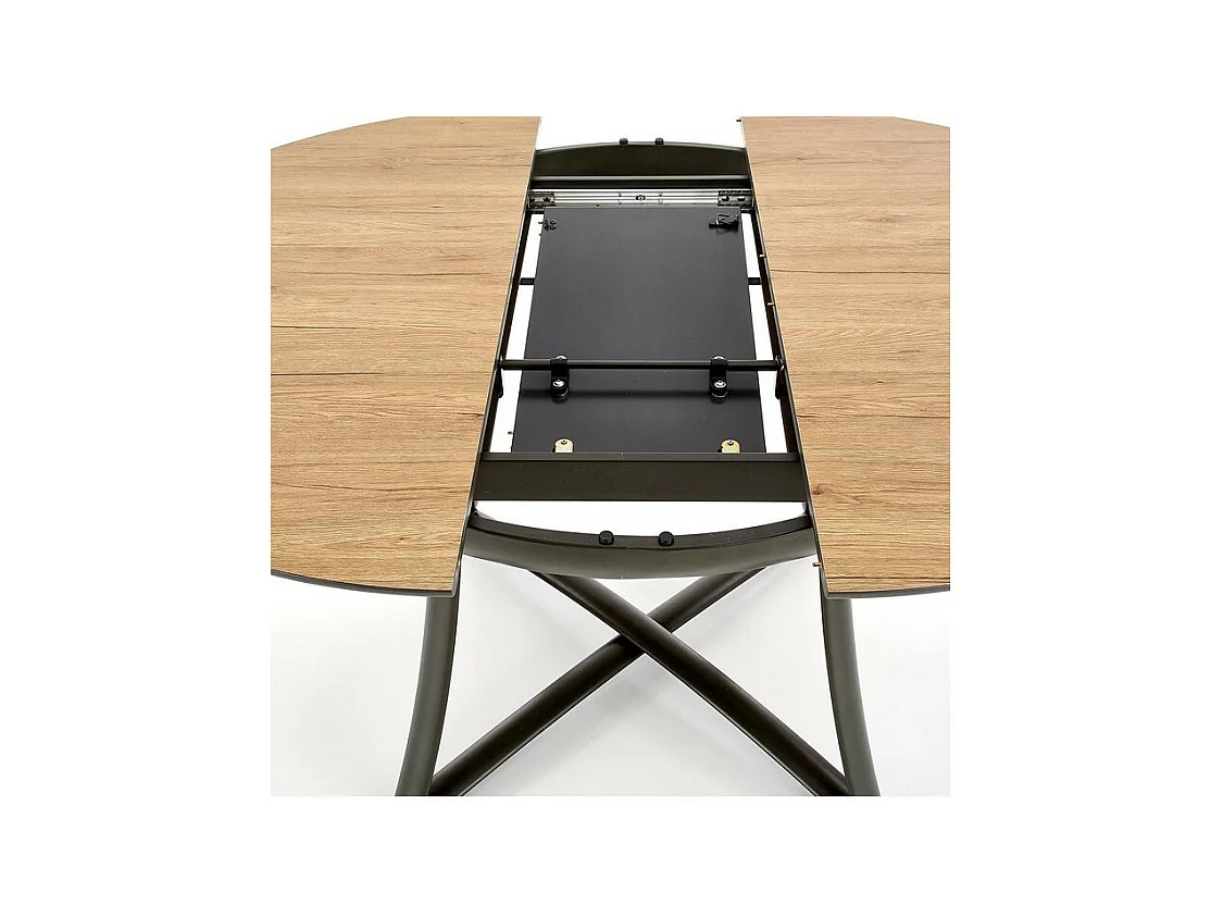 Table de salle à manger ronde extensible aspect chêne pieds acier Steel