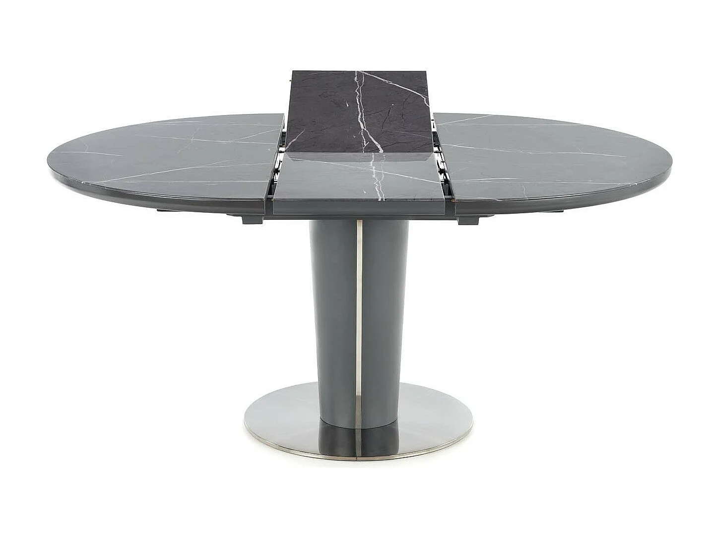 Tavolo rotondo in stile marmo grigio 120-160cm con prolunga e gamba centrale Calvi