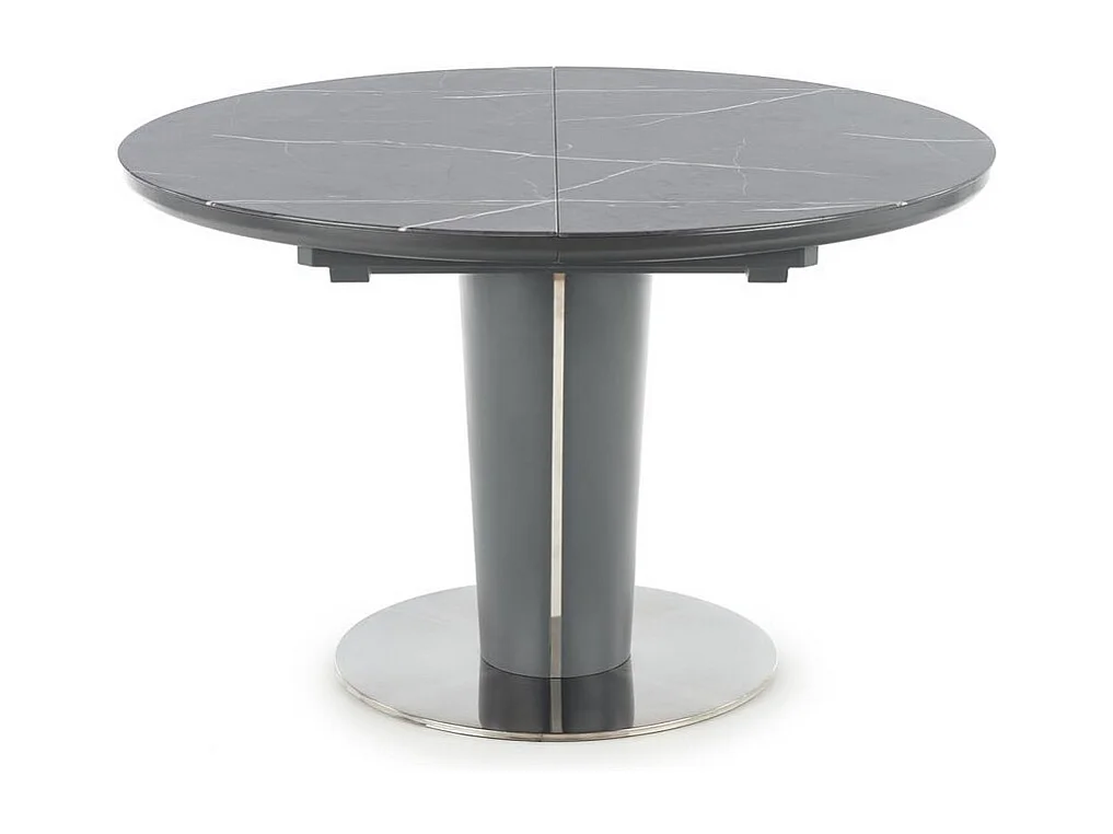 Mesa redonda estilo mármol gris 120-160cm con extensión y pata central Calvi