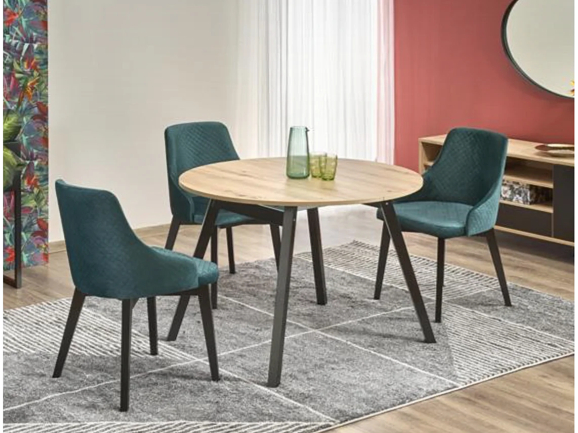 Mesa redonda extensible en negro y madera 102cm Storend