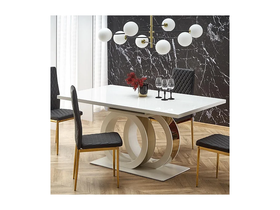 Table à manger extensible blanc laqué 160cm Goma
