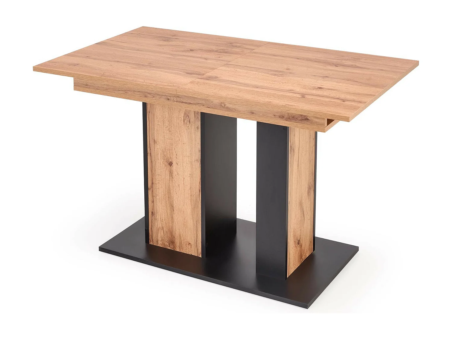 Table de salle à manger extensible aspect chêne avec pied central BELLE ILE