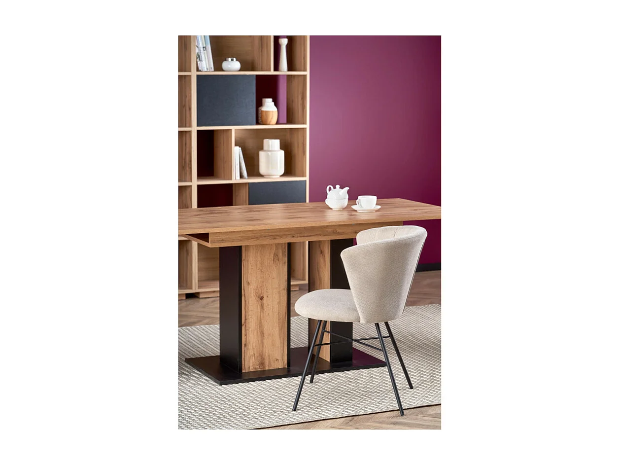 Table de salle à manger extensible aspect chêne avec pied central BELLE ILE
