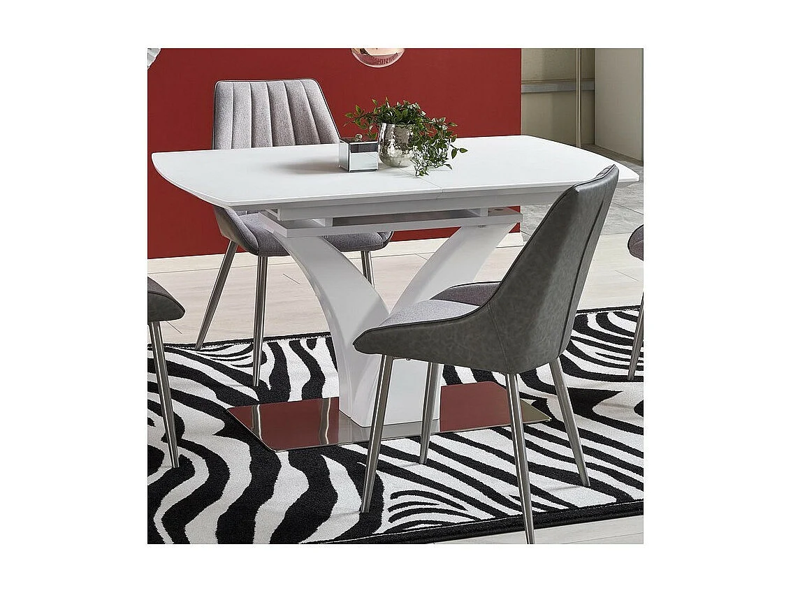 Table rectangulaire extensible blanc mat avec pied central design Sparte