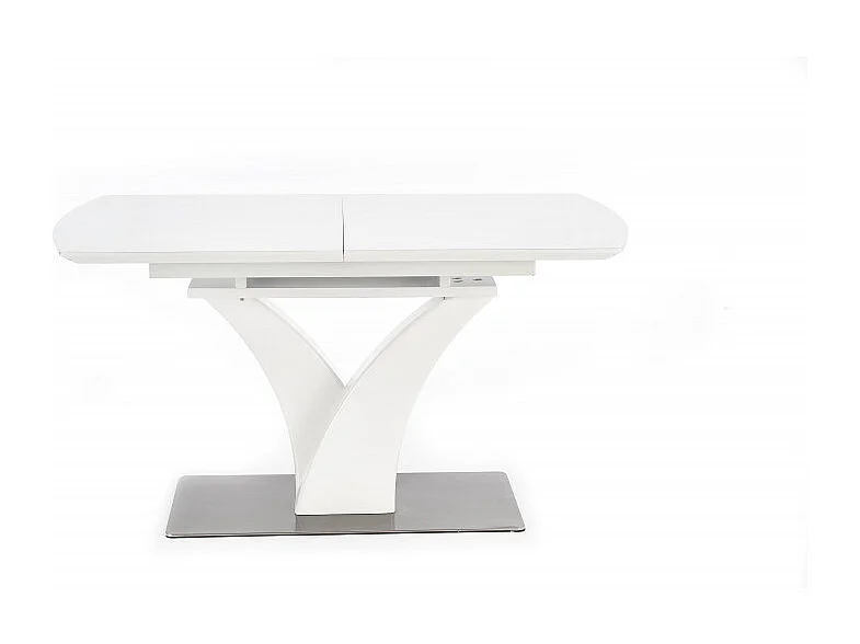 Table rectangulaire extensible blanc mat avec pied central design Sparte
