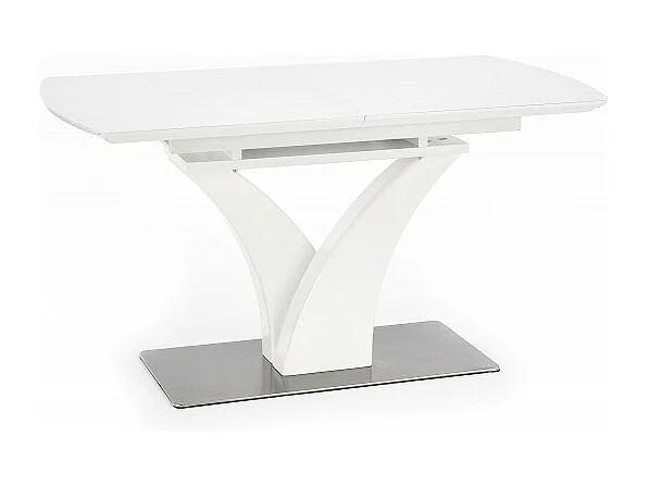 Table rectangulaire extensible blanc mat avec pied central design Sparte