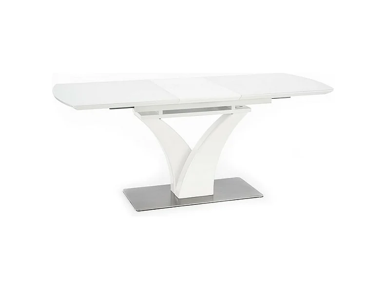 Table rectangulaire extensible blanc mat avec pied central design Sparte