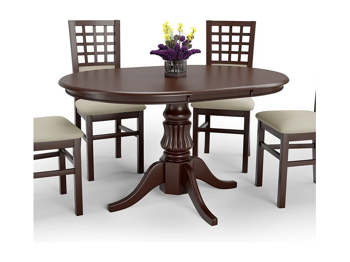 Mesa redonda extensible de nogal Walsor con pata central