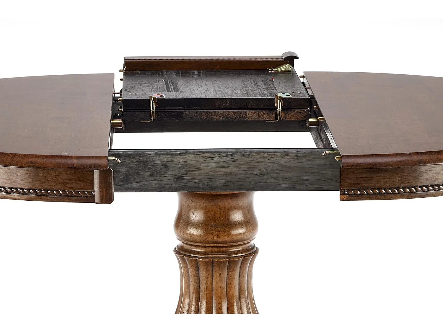 Mesa redonda extensible de nogal Walsor con pata central