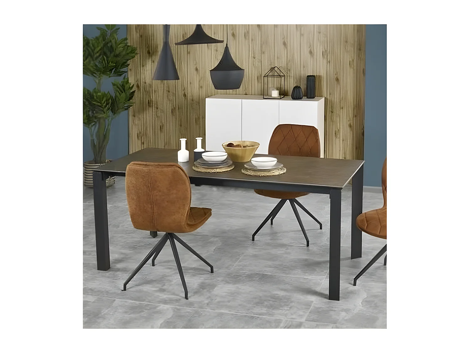 Table industrielle extensible 120/180 cm céramique grise et noire Lilas