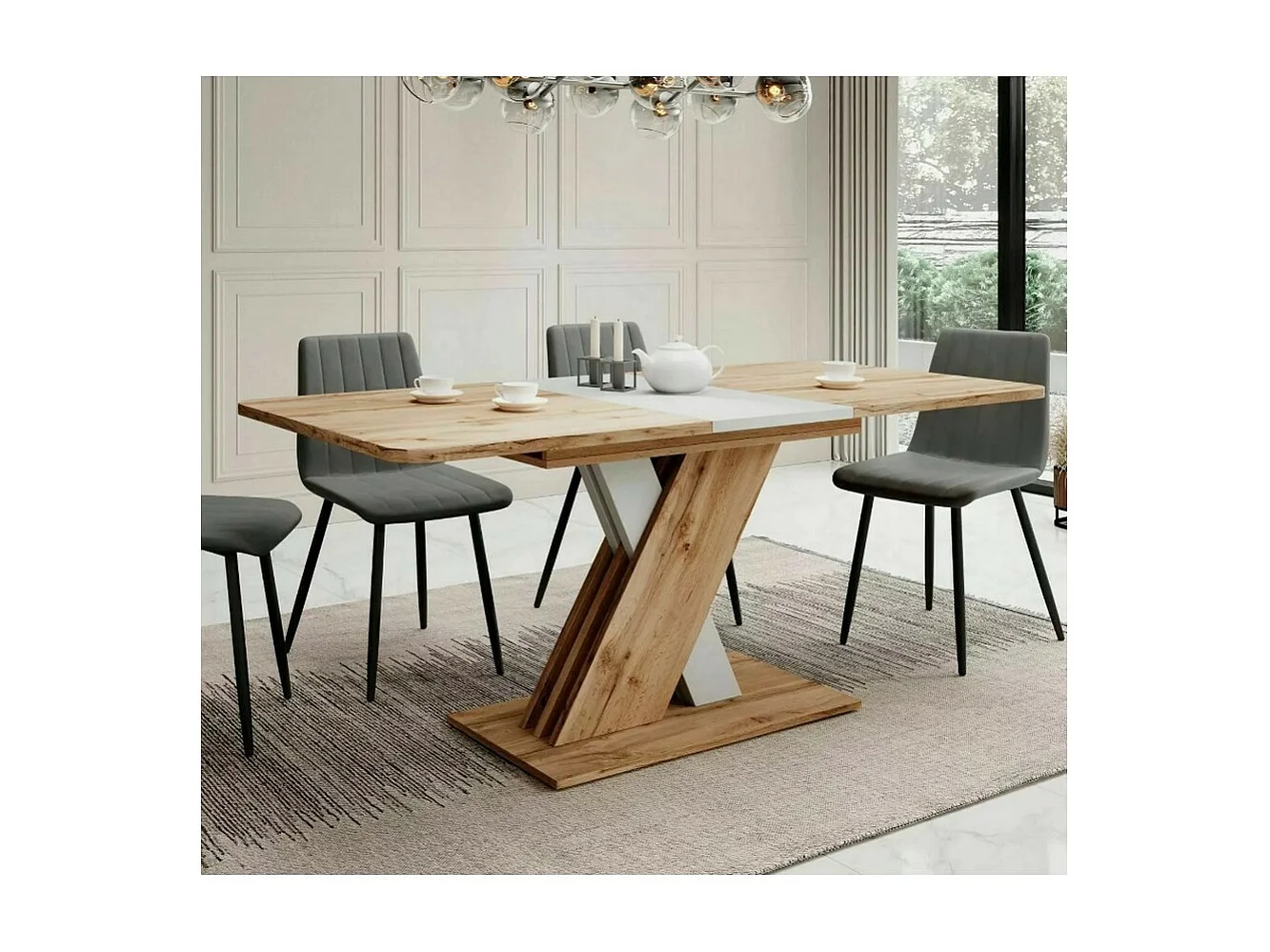 Mesa extensible MDF roble wotan & blanco 140cm Zest