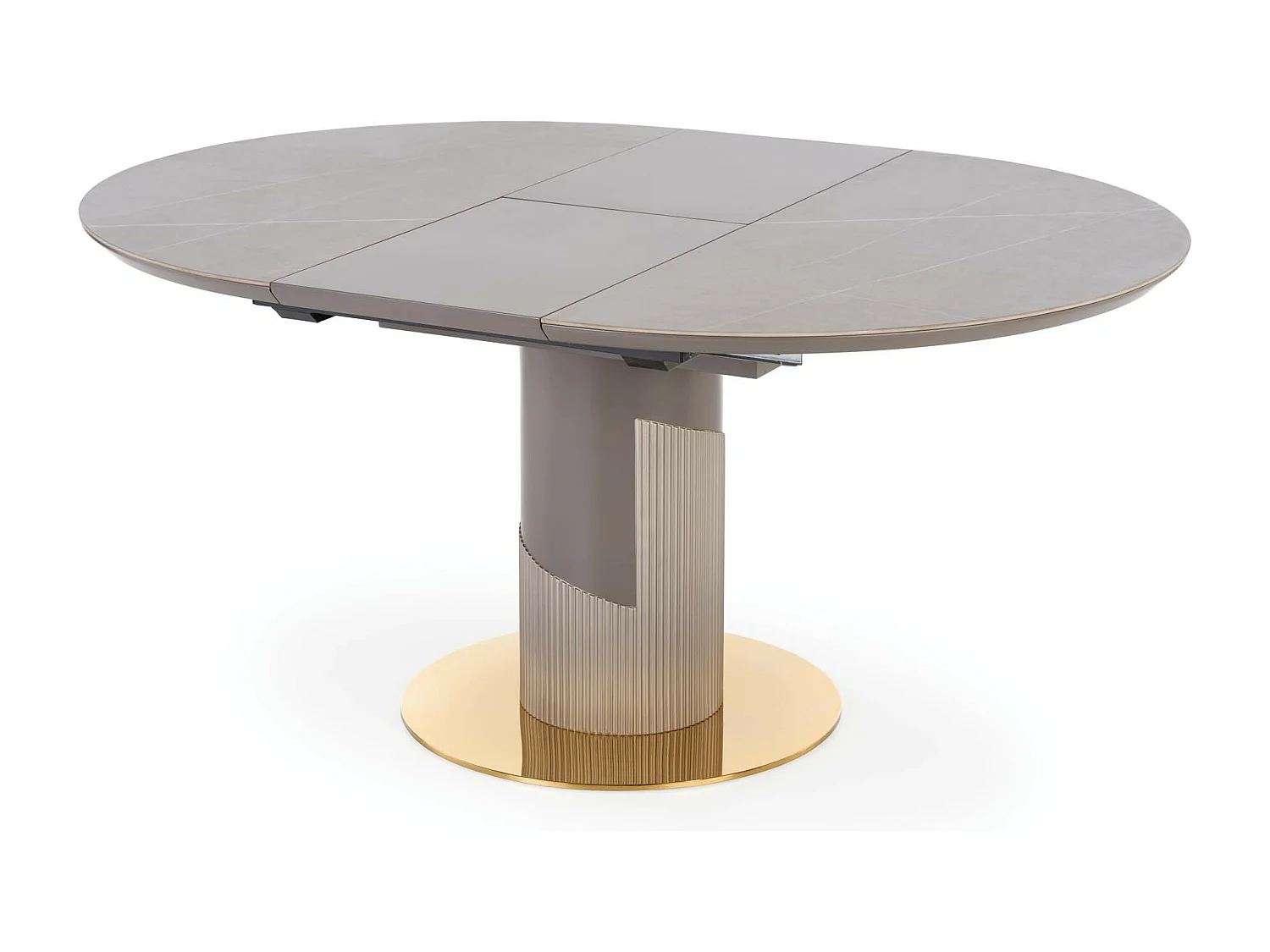 Tavolo rotondo allungabile con piano in simil marmo e gamba centrale RAM