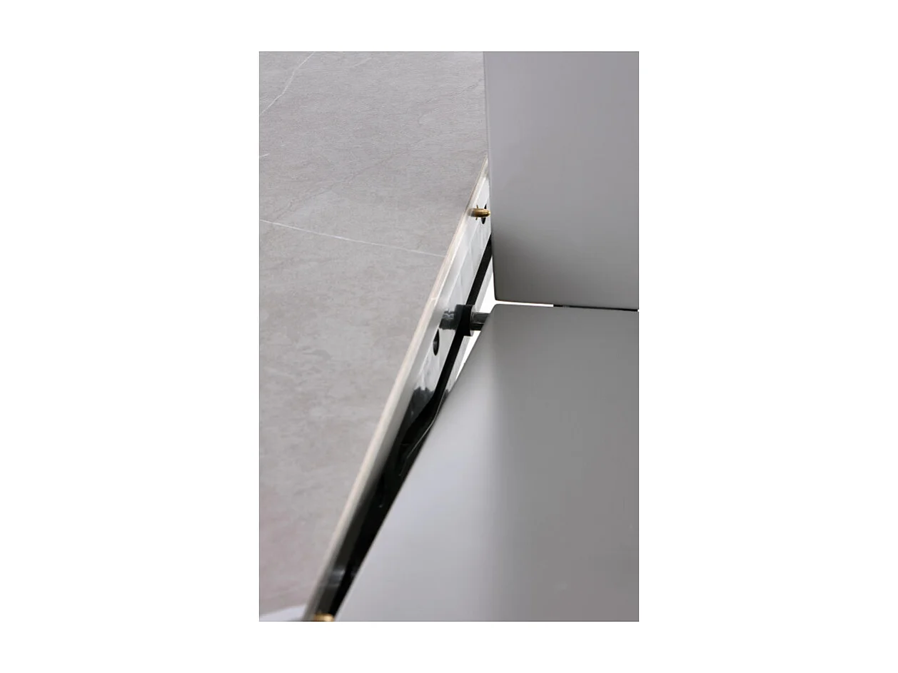 Tavolo rotondo allungabile con piano in simil marmo e gamba centrale RAM