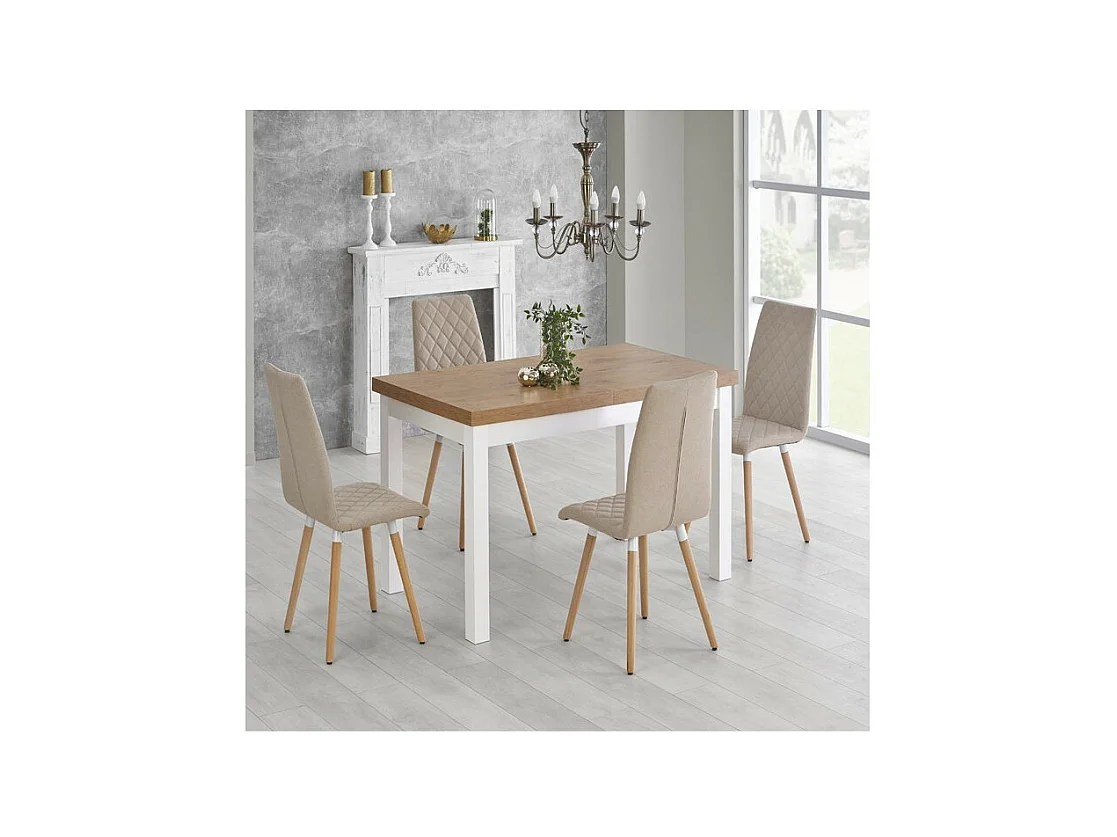 Table design scandinave bois et MDF blanc 140-220/80/76 cm Meryl