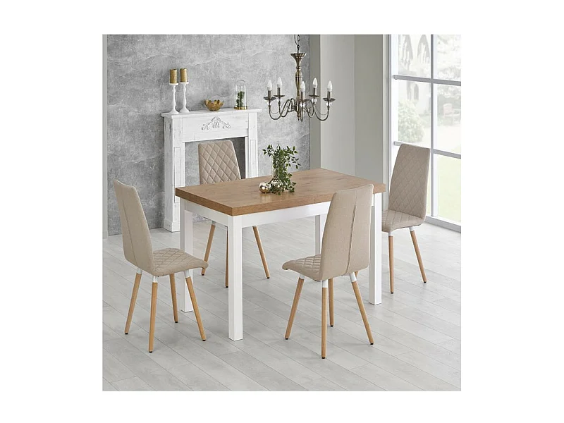 Table design scandinave bois et MDF blanc 140-220/80/76 cm Meryl
