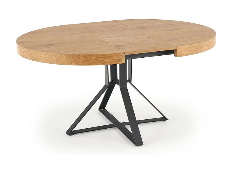 Table de salle à manger extensible avec plateau aspect chêne et pieds en métal noir CERVANTES