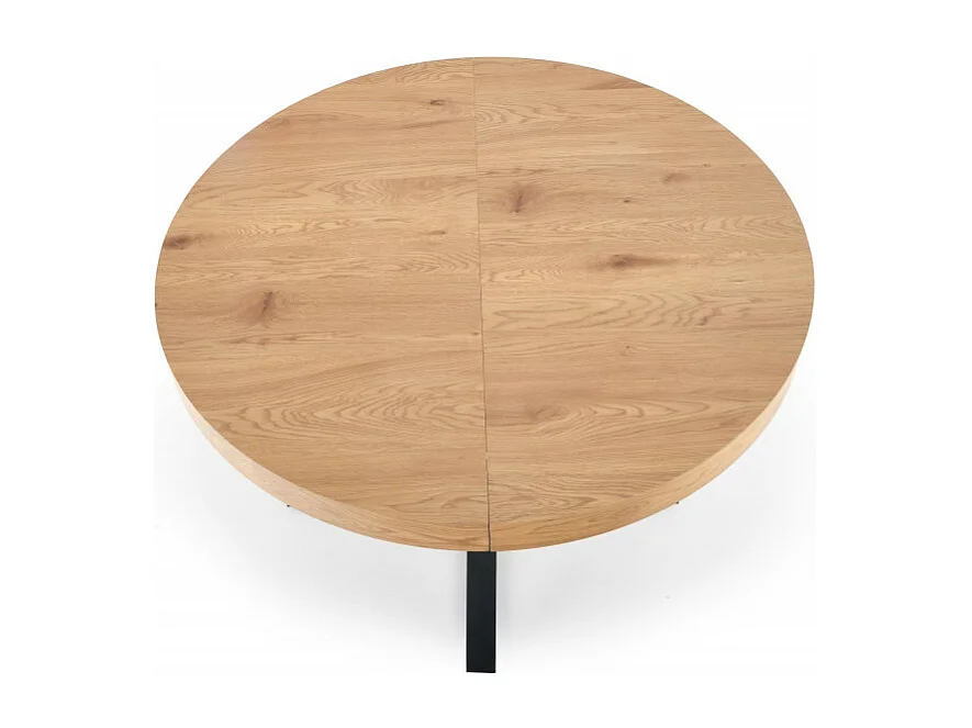 Table de salle à manger extensible avec plateau aspect chêne et pieds en métal noir CERVANTES