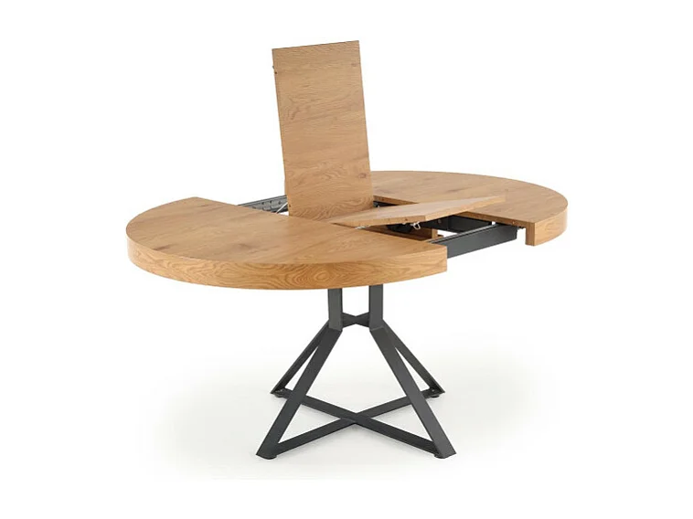 Table de salle à manger extensible avec plateau aspect chêne et pieds en métal noir CERVANTES